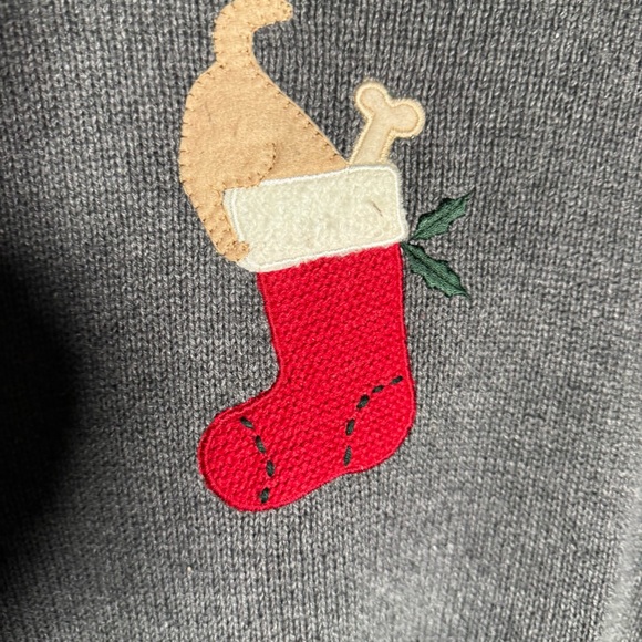 VINTAGE CRAZY HORSE holiday dog embroidered wool blend Gray cardigan Sweater XL - Picture 6 of 7